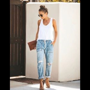 VICI DISTRESSED POCKETED DENIM JOGGERS